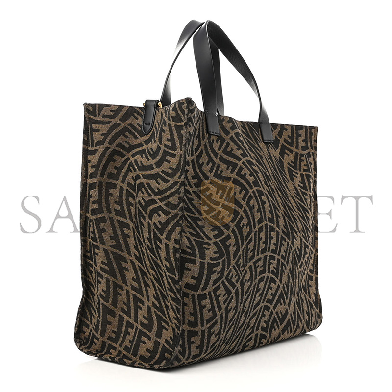 F**di x sarah coleman fabric jacquard vitello king ff vertigo shopping tote bag tobacco moro black (39*35*19cm)
